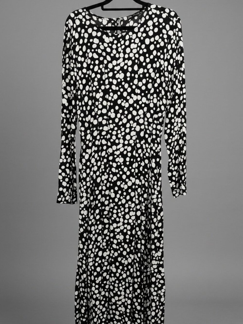 Zara Black and White Polka Dot Printed Midi Dress